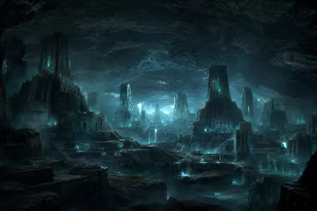 K'n-yan, the blue-lit underworld beneath the Mound — the map's final region