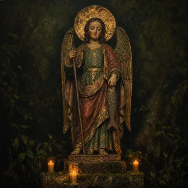 Archangel Saint Raphael — carved santo