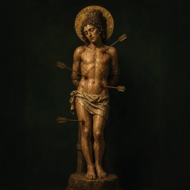 Saint Sebastian — carved santo